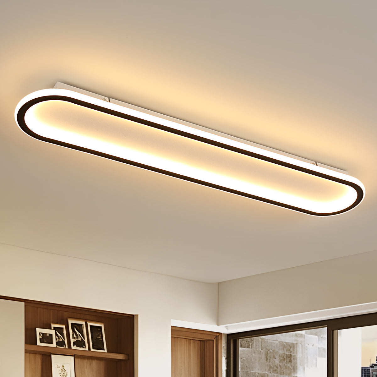 Moderne LED-Deckenleuchte in Schienenform, Schwarz und Weiß, 80,5 x 16 x 5 cm – warmes Licht 3000 K, 68 W, 220 V