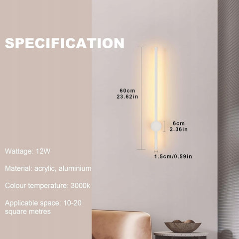 Stabförmige LED-Wandleuchte aus Aluminium, Weiß, 60 cm, Warmweiß, 12 W, für Wohnzimmer