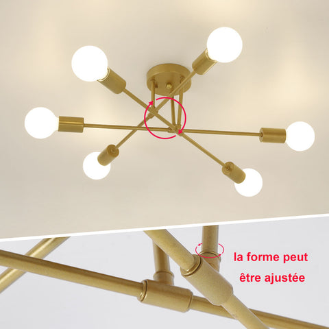 Moderne LED Deckenleuchte, Retro Kronleuchter Vintage Pendelleuchte 6 Lichter E27 Sockel, Kronleuchter Leuchte Metalllampe für Wohnzimmer Schlafzimmer Küche Flur Loft Esszimmer Bar Cafe, Gold (Ohne Leuchtmittel) 