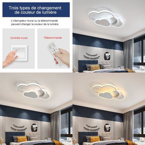 Wolken-Deckenleuchte, 32 W kreative LED-Deckenleuchte mit dimmbarer Fernbedienung 3000-6500 K 2800 lm L42 * H6 cm, Cartoon-Beleuchtung für Wohnzimmer, Kinderzimmer, Jungen- und Mädchenschlafzimmer