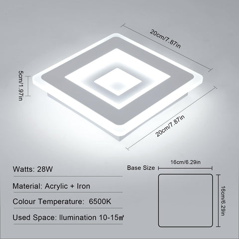 Ultradünne LED-Deckenleuchte, weiß, 28 W, 6500 K kaltweißes Licht, Acryl, 20 x 5 cm