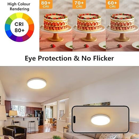Runde weiße LED-Deckenleuchte, ultraflach, 24 W warmweißes Licht 3000 K, PVC, wasserdicht IP44 – Ø30 cm, für Badezimmer, Schlafzimmer, Balkon