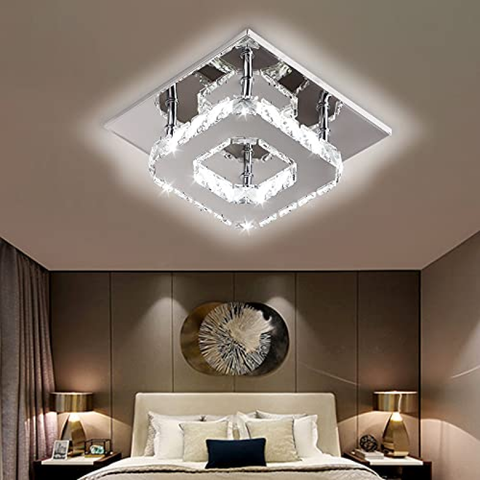 Deckenleuchte aus Kristallglas mit LED 3000K, quadratische Deckenleuchte aus Kristall, integrierte LED-Leuchte mit 15 W, Deckenleuchte aus Kristallglas mit moderner Deckenleuchte, aus Edelstahl gefertigt