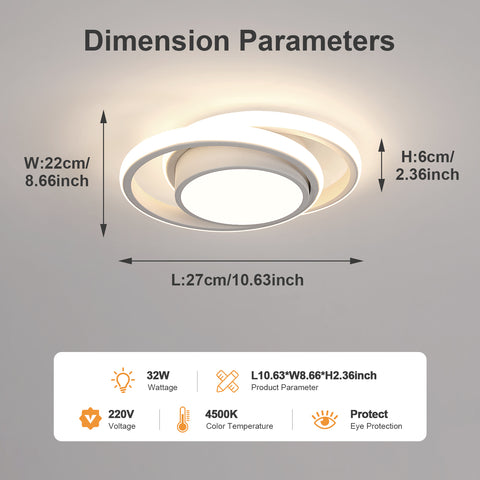 LED-Deckenleuchte, runde Deckenleuchte 32 W, moderne Deckenleuchte für Flur, Schlafzimmer, Küche, Wohnzimmer, Kaltweiß 4000 K