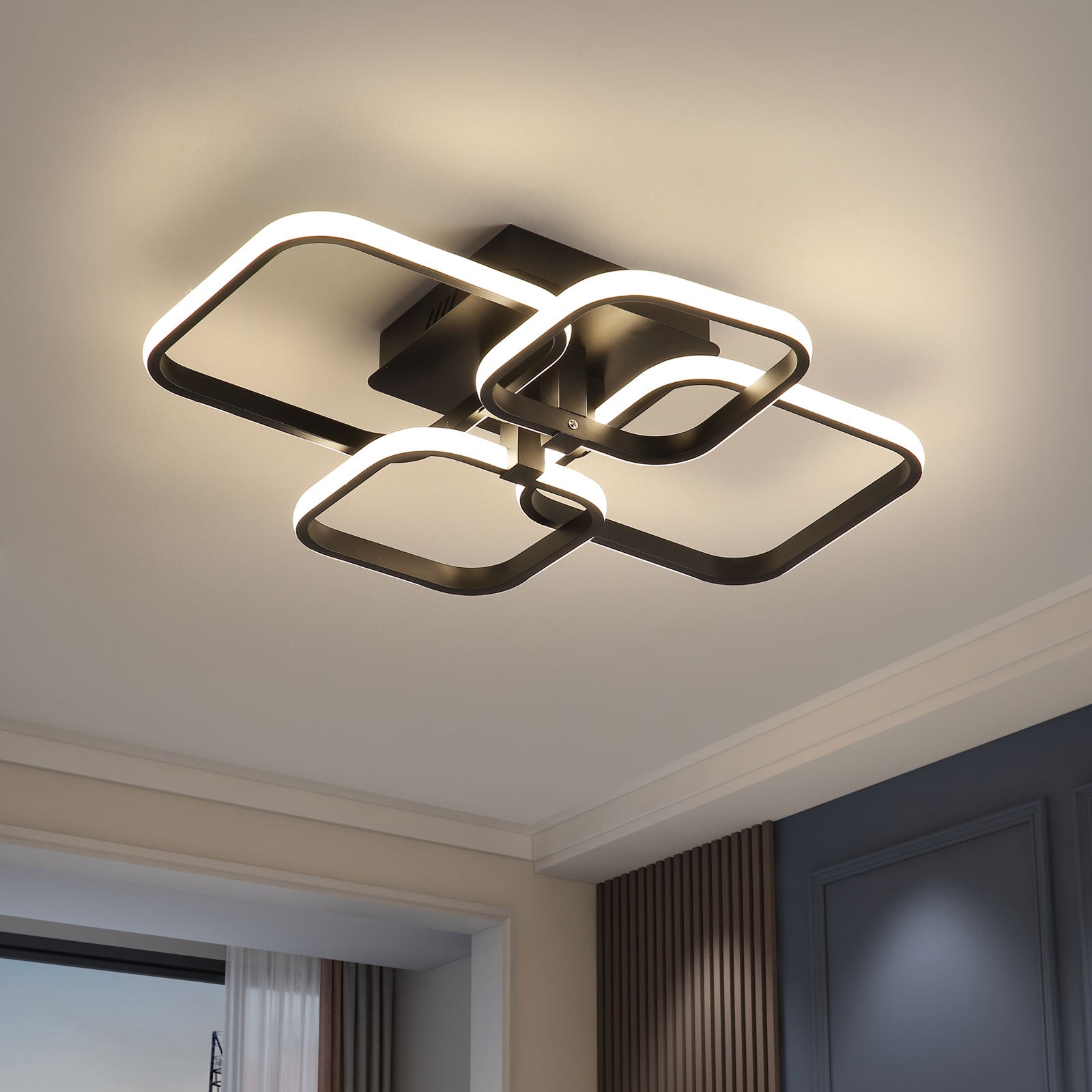 Plafonnier LED, Luminaire Plafonnier Moderne avec 4 Carrés Lustre