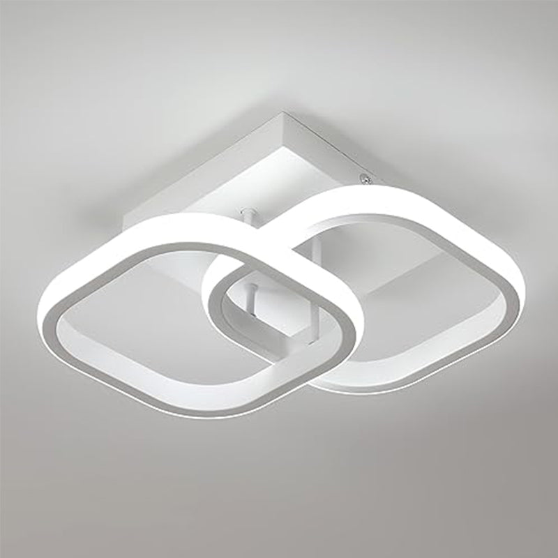 Moderne aluminium LED-plafondlamp Creatief twee gekruiste vierkanten - Wit, 30 cm, 30 W wit licht - voor woonkamer slaapkamer