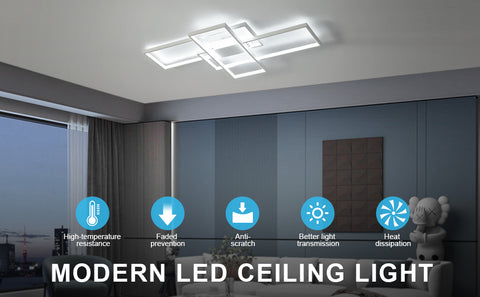 LED-Deckenleuchte, 54 W, modernes Design, Kaltweiß 6000 K, rechteckige Deckenlampe für Wohnzimmer, Schlafzimmer, Esszimmer, Büro, Weiß