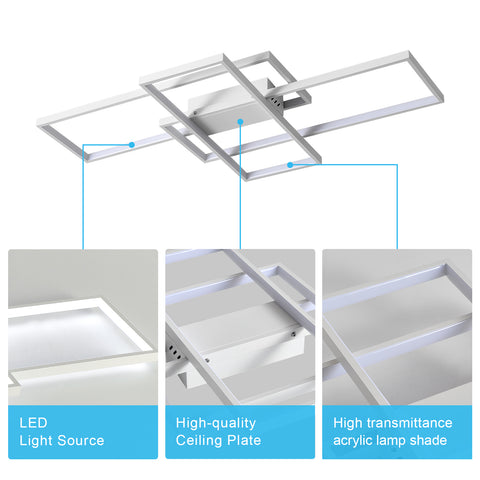 LED-Deckenleuchte, 54 W, modernes Design, Kaltweiß 6000 K, rechteckige Deckenlampe für Wohnzimmer, Schlafzimmer, Esszimmer, Büro, Weiß