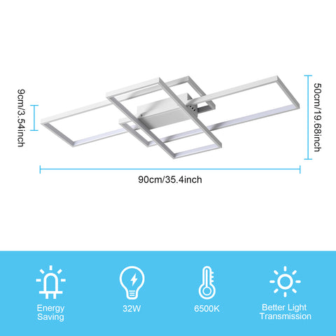 LED-Deckenleuchte, 54 W, modernes Design, Kaltweiß 6000 K, rechteckige Deckenlampe für Wohnzimmer, Schlafzimmer, Esszimmer, Büro, Weiß