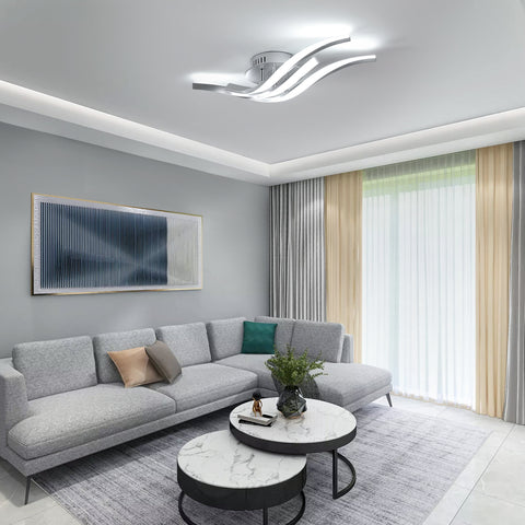 Moderne LED-Deckenleuchte mit Wellen, 52 cm – 3 Lampen aus silbernem Aluminium, 24 W, weißes Licht 6500 K, 220 V, CRI 80+, vielseitige Installation