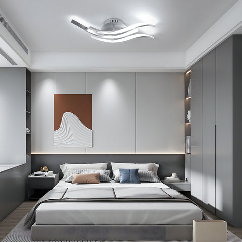 Moderne LED-Deckenleuchte mit Wellen, 52 cm – 3 Lampen aus silbernem Aluminium, 24 W, weißes Licht 6500 K, 220 V, CRI 80+, vielseitige Installation