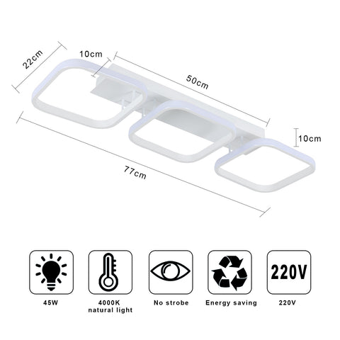 40 W LED-Deckenleuchte, einfache geometrische Deckenleuchte, kreative quadratische Metall-Deckenleuchte, geeignet für Wohnzimmer, Schlafzimmer, Esszimmer, 4000 K neutrales Licht (weiß)
