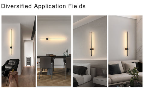 Moderne LED-Wandleuchte, Linienform, Wandlampe, 360° drehbar, warmweiß 3000 K, für Wohnzimmer, Schlafzimmer, Flur, Flur, Schwarz, 100 cm
