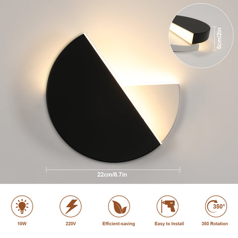 Schlichte und moderne LED-Wandleuchte, rotierende schwarze Wandleuchte, 8 W warmes Licht