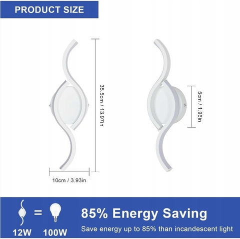 Kreative Wandleuchte, weiß, 12 W, 6500 K, kaltweißes Licht, aus Aluminium, ideal für Schlafzimmer