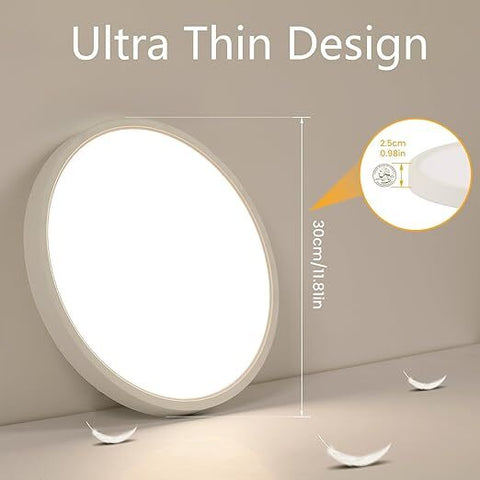 Runde weiße LED-Deckenleuchte, ultraflach, 24 W warmweißes Licht 3000 K, PVC, wasserdicht IP44 – Ø30 cm, für Badezimmer, Schlafzimmer, Balkon