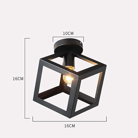 Deckenleuchte, moderne Leuchte, Käfigform, Kronleuchter, Vintage-Deckenlampe, geometrischer Stil, Metall-Lampenschirm, E27-Beleuchtung für Schlafzimmer, Wohnzimmer, Restaurant, Würfelform, 16 cm, Schwarz