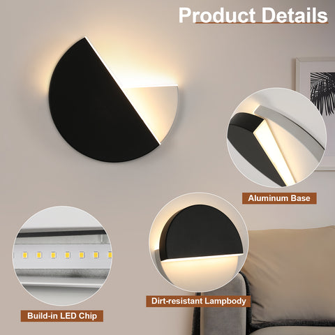 Schlichte und moderne LED-Wandleuchte, rotierende schwarze Wandleuchte, 8 W warmes Licht