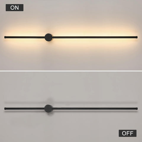 Moderne LED-Wandleuchte, Linienform, Wandlampe, 360° drehbar, warmweiß 3000 K, für Wohnzimmer, Schlafzimmer, Flur, Flur, Schwarz, 100 cm