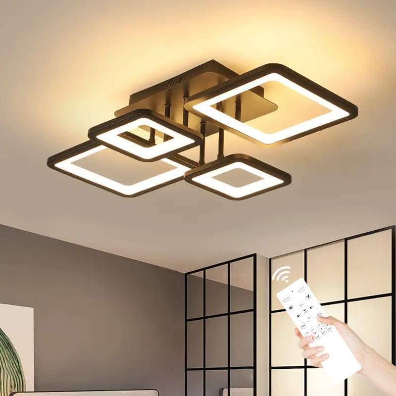 Lámpara de techo LED moderna, lámpara de techo regulable de 54 W con control remoto 3000 K-6500 K, lámpara de techo de diseño rectangular creativo para sala de estar, dormitorio, cocina (negro)