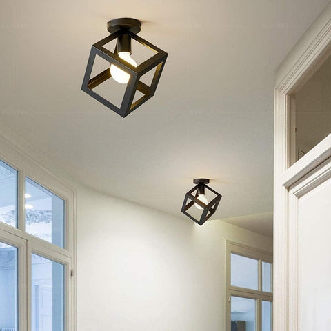 Deckenleuchte, moderne Leuchte, Käfigform, Kronleuchter, Vintage-Deckenlampe, geometrischer Stil, Metall-Lampenschirm, E27-Beleuchtung für Schlafzimmer, Wohnzimmer, Restaurant, Würfelform, 16 cm, Schwarz