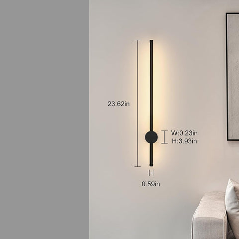 Moderne LED-Wandleuchte, Linienform, Wandlampe, 360° drehbar, Warmweiß 3000 K, für Wohnzimmer, Schlafzimmer, Flur, Flur, Schwarz, 60 cm