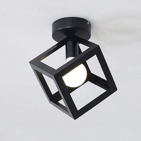 Deckenleuchte, moderne Leuchte, Käfigform, Kronleuchter, Vintage-Deckenlampe, geometrischer Stil, Metall-Lampenschirm, E27-Beleuchtung für Schlafzimmer, Wohnzimmer, Restaurant, Würfelform, 16 cm, Schwarz