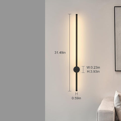 Moderne LED-Wandleuchte, Linienform, Wandlampe, 360° drehbar, warmweiß 3000 K, für Wohnzimmer, Schlafzimmer, Flur, Flur, Schwarz, 80 cm