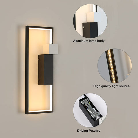 LED-Wandleuchte für den Innenbereich, 15 W, 1200 lm, schwarz, kreatives geometrisches Design, moderne 3000 K warmweiße Acryl-Wandleuchte für Wohnzimmer, Schlafzimmer, Flur, Treppen