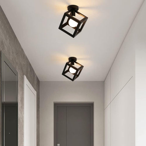 Deckenleuchte, moderne Leuchte, Käfigform, Kronleuchter, Vintage-Deckenlampe, geometrischer Stil, Metall-Lampenschirm, E27-Beleuchtung für Schlafzimmer, Wohnzimmer, Restaurant, Würfelform, 16 cm, Schwarz