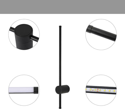 Moderne LED-Wandleuchte, Linienform, Wandlampe, 360° drehbar, Warmweiß 3000 K, für Wohnzimmer, Schlafzimmer, Flur, Flur, Schwarz, 60 cm