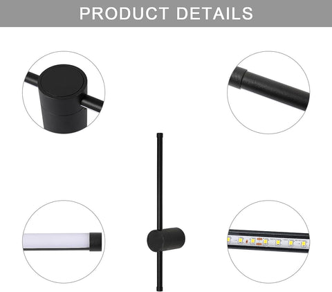 Moderne LED-Wandleuchte, Linienform, Wandlampe, 360° drehbar, warmweiß 3000 K, für Wohnzimmer, Schlafzimmer, Flur, Flur, Schwarz, 40 cm