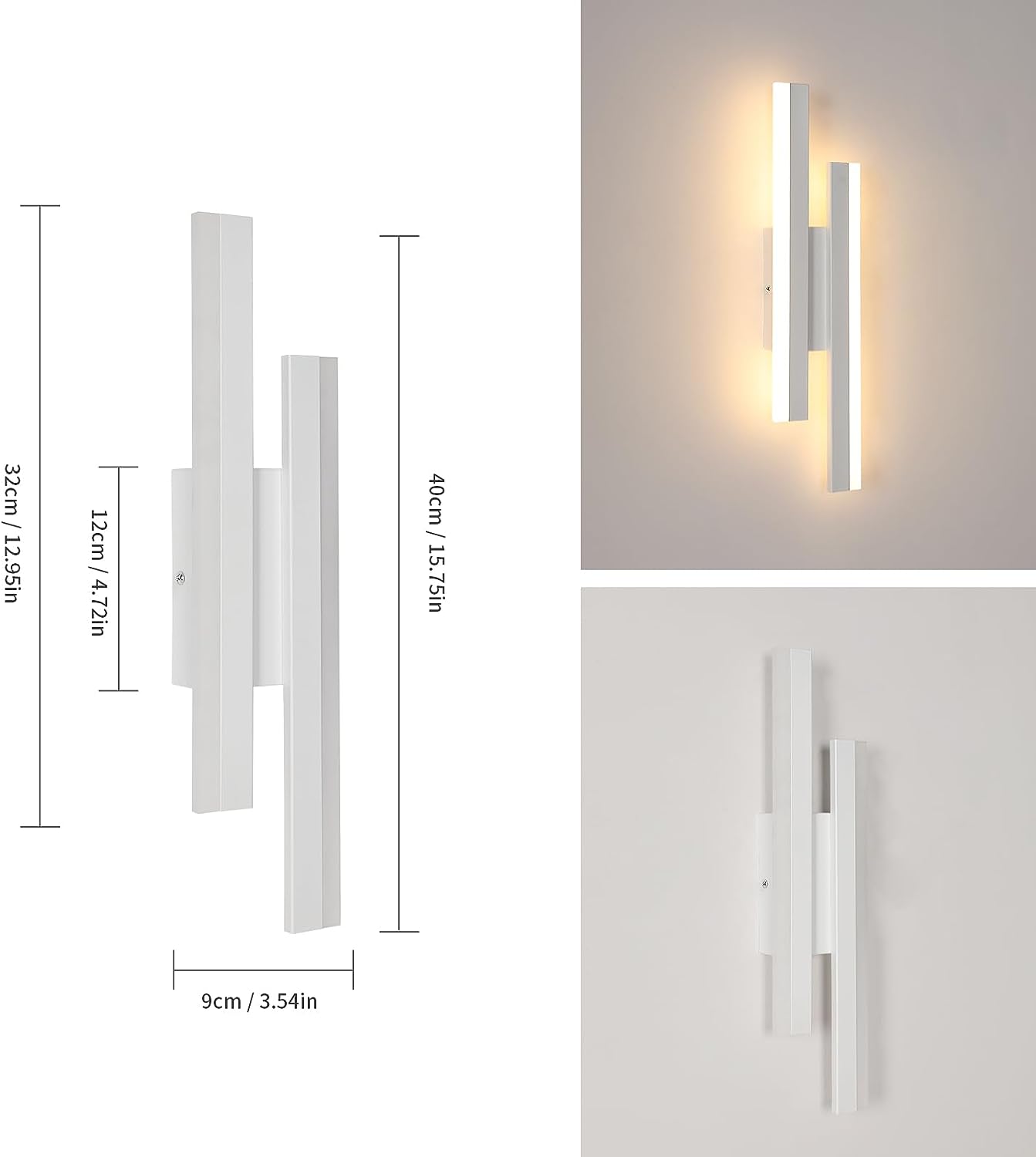 Tableau des dimensions des lampes murales 