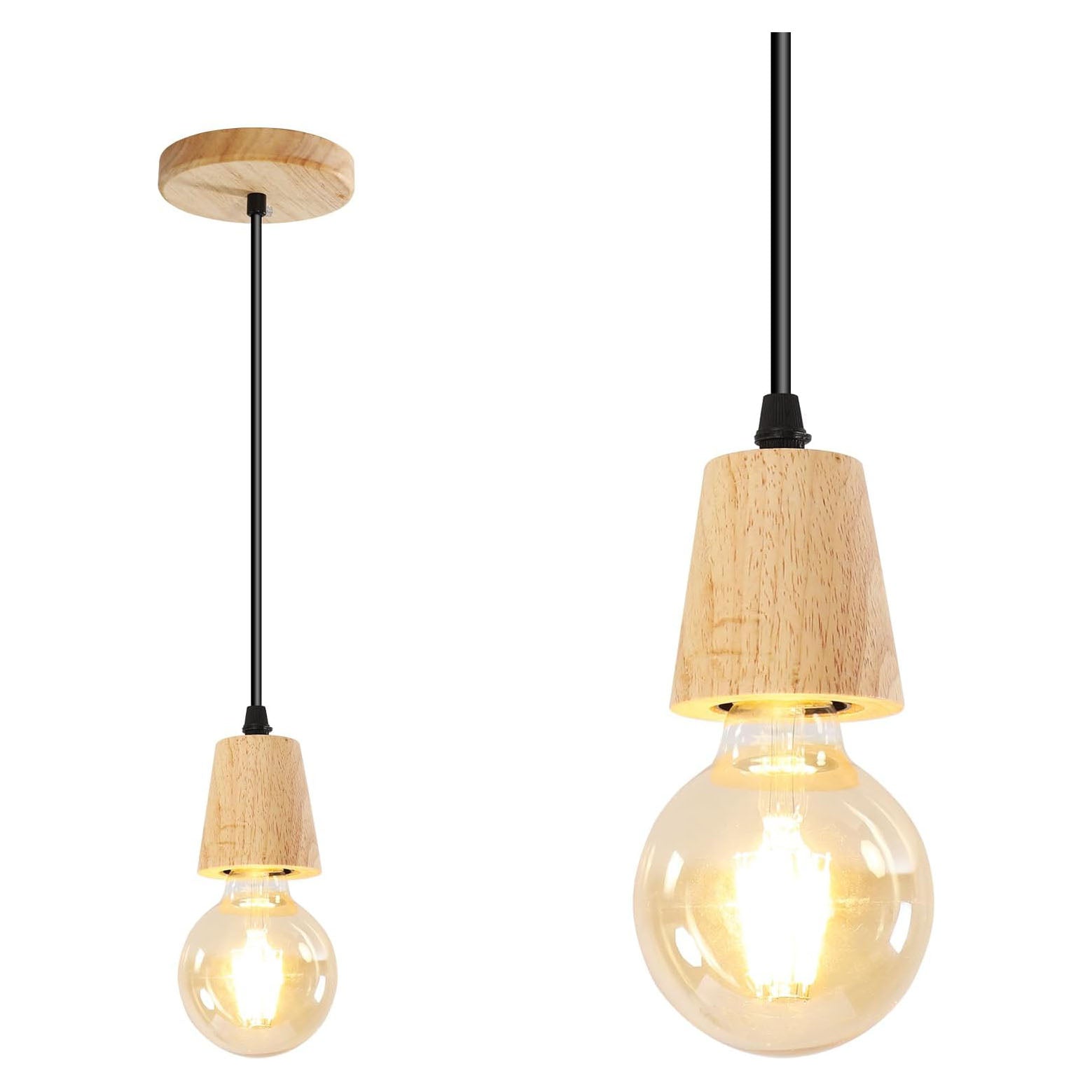 Suspension Vintage Bois Lustre E27 Base