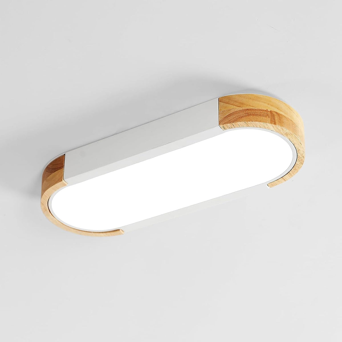 LED houten plafondlamp 12W, 6500K koel wit led-plafondlamp in ovaal moderne Scandinavische verlichting plafondlamp voor binnen voor slaapkamer, keuken, hal, balkon