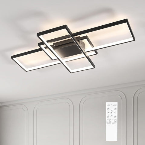 Moderne dimmbare LED-Deckenleuchte, dimmbar, 3000 K-6000 K, rechteckige Deckenleuchte für Wohnzimmer, Schlafzimmer, Esszimmer, Büro, Schwarz