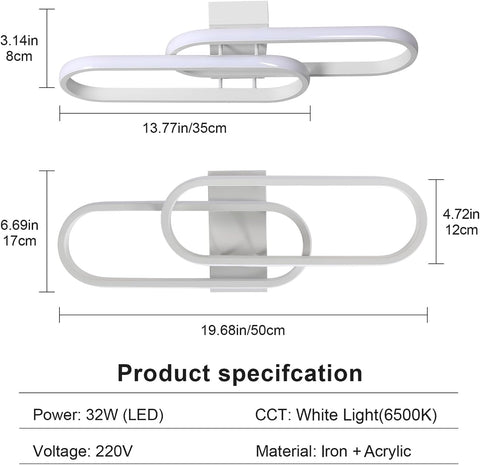 LED-Deckenleuchte 32 W 3600 lm, moderne Deckenleuchte, Acryl-Deckenleuchte für Wohnzimmer, Schlafzimmer, Küche, Badezimmer, Flur, Balkon, 50 cm (weiß), kaltweißes Licht 6500 K 