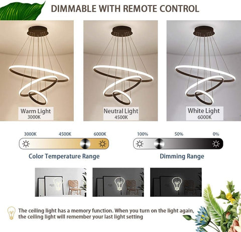 Dimmbarer Kronleuchter, 40 W, moderne Kreisringe-Pendelleuchte, dimmbar, 3000 K-6000 K, für Wohnzimmer, Schlafzimmer, Esszimmer, Büro, Schwarz