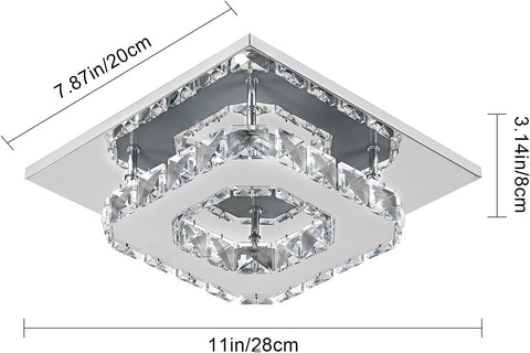 LED-Deckenleuchte, 15 W Kristall-Kronleuchter, quadratische moderne Deckenbeleuchtung für Schlafzimmer, Wohnzimmer, Küche, Flur, 3000 K warmes Licht