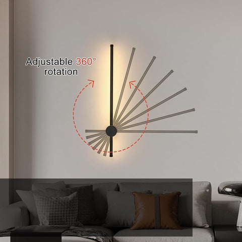 Moderne LED-Wandleuchte, Linienform, Wandlampe, 360° drehbar, Warmweiß 3000 K, für Wohnzimmer, Schlafzimmer, Flur, Flur, Schwarz, 60 cm