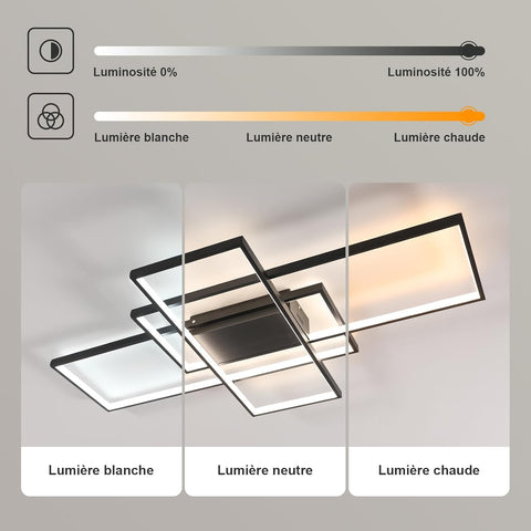 Moderne dimmbare LED-Deckenleuchte, dimmbar, 3000 K-6000 K, rechteckige Deckenleuchte für Wohnzimmer, Schlafzimmer, Esszimmer, Büro, Schwarz