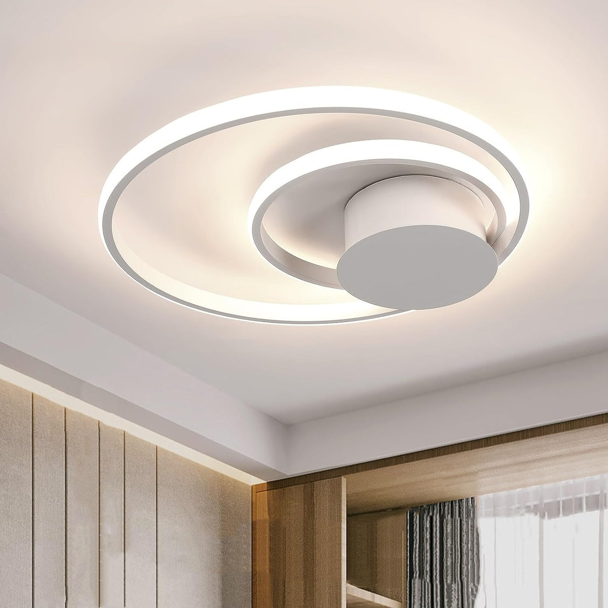 Luz de techo LED regulable 30W Anillos circulares modernos Lámpara de techo regulable 3000K-6000K para sala de estar Dormitorio Comedor Oficina Blanco