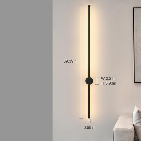 Moderne LED-Wandleuchte, Linienform, Wandlampe, 360° drehbar, warmweiß 3000 K, für Wohnzimmer, Schlafzimmer, Flur, Flur, Schwarz, 100 cm