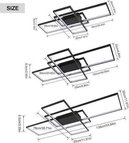 Moderne dimmbare LED-Deckenleuchte, dimmbar, 3000 K-6000 K, rechteckige Deckenleuchte für Wohnzimmer, Schlafzimmer, Esszimmer, Büro, Schwarz