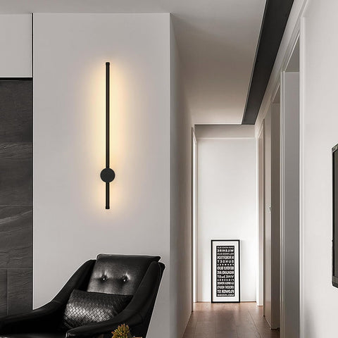 Moderne LED-Wandleuchte, Linienform, Wandlampe, 360° drehbar, Warmweiß 3000 K, für Wohnzimmer, Schlafzimmer, Flur, Flur, Schwarz, 60 cm