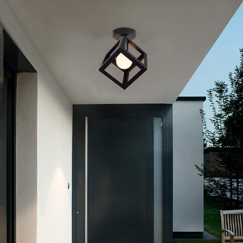 Deckenleuchte, moderne Leuchte, Käfigform, Kronleuchter, Vintage-Deckenlampe, geometrischer Stil, Metall-Lampenschirm, E27-Beleuchtung für Schlafzimmer, Wohnzimmer, Restaurant, Würfelform, 16 cm, Schwarz
