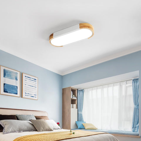 LED-Deckenleuchte aus Holz, 12 W, 6500 K, kühles Weiß, nordische moderne ovale LED-Deckenleuchte, Innen-Deckenleuchte für Schlafzimmer, Küche, Flur, Balkon 