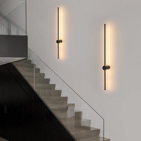 Moderne LED-Wandleuchte, Linienform, Wandlampe, 360° drehbar, warmweiß 3000 K, für Wohnzimmer, Schlafzimmer, Flur, Flur, Schwarz, 100 cm