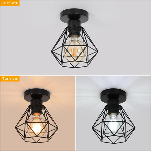 Industrielle Deckenleuchte E27, Vintage-Metallkäfigleuchte, schwarze Deckenbeleuchtung, Hängelampe für Küche, Schlafzimmer, Wohnzimmer, Flur, Café, Bar (2 Stück) 