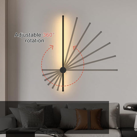 Moderne LED-Wandleuchte, Linienform, Wandlampe, 360° drehbar, warmweiß 3000 K, für Wohnzimmer, Schlafzimmer, Flur, Flur, Schwarz, 80 cm